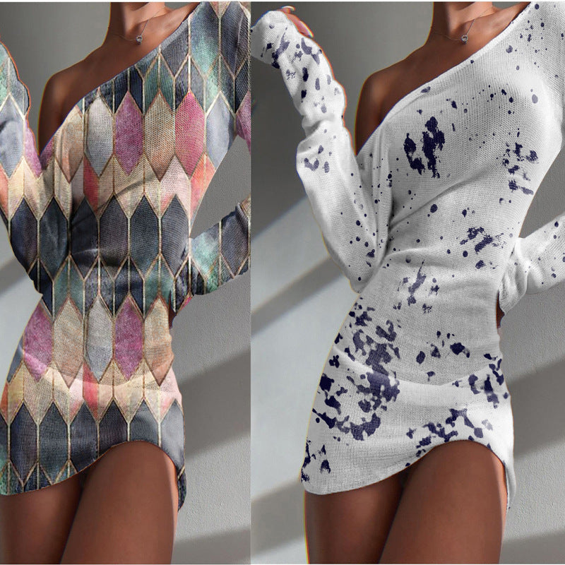 Dame Off-Shoulder Mini-Kjole med geometrisk mønster og voluminøse ærmer Stiila