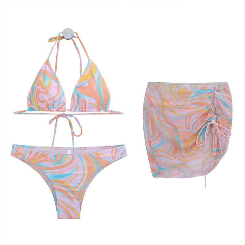 Dame triangle-bikini-sæt med justerbare stropper og elegant indpakningsskørt Stilla