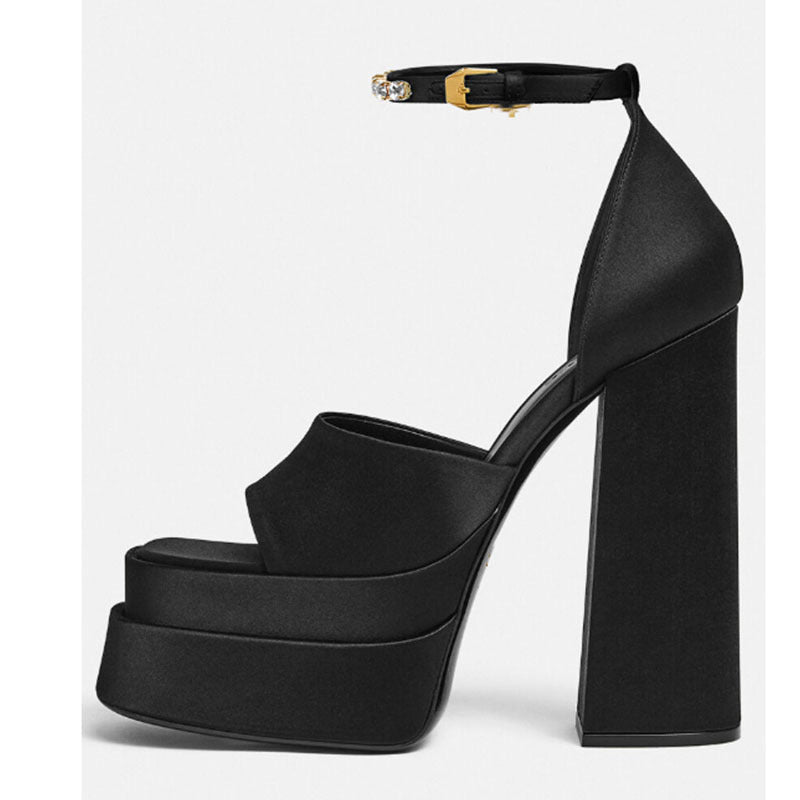 Femme Platform Peep-Toe High Heels med strass ankelrem Stilla