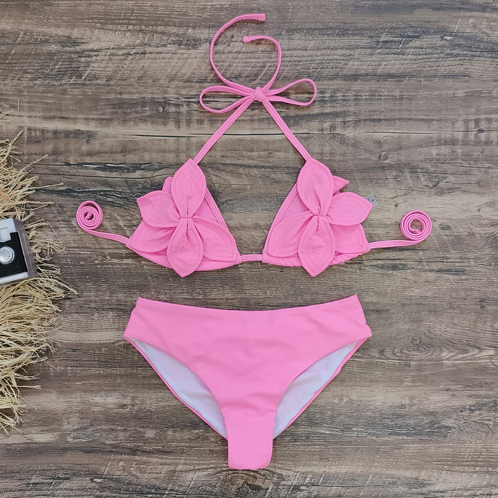 Dame bikini-sæt med blomstformede applikationer og justerbare stropper Stilla