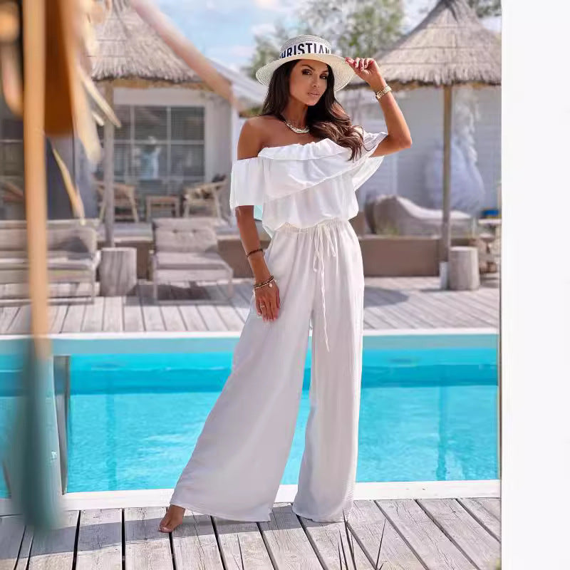 Dame Off-Shoulder Bred-Bukser Playsuit Stilla