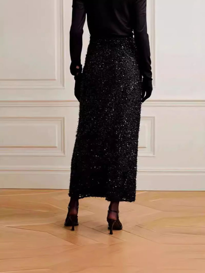 Dame Elegant, glitrende Midi-nederdel lavet af struktureret stofoverflade med høj talje Stilla