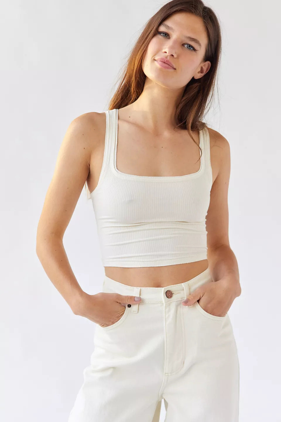 Dame kropsnær Cropped Top med kvadratisk udskæring og ribstruktureret Stilla