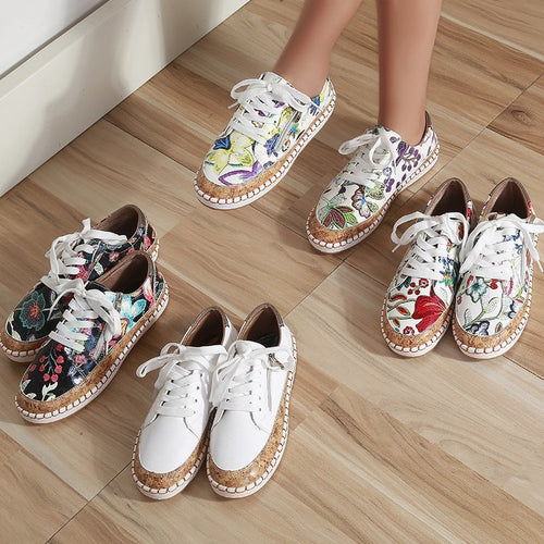 Dame Mode Sneakers med farverigt blomsterdesign og elegant korkbesætning Stilla