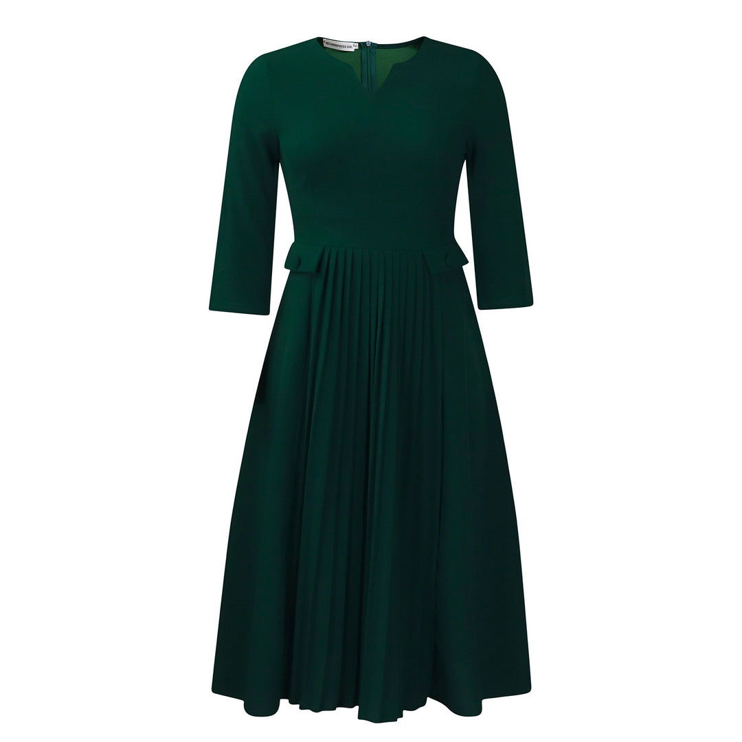 Dame Midi-kjole med elegant plissering og taljeaccenter Stilla