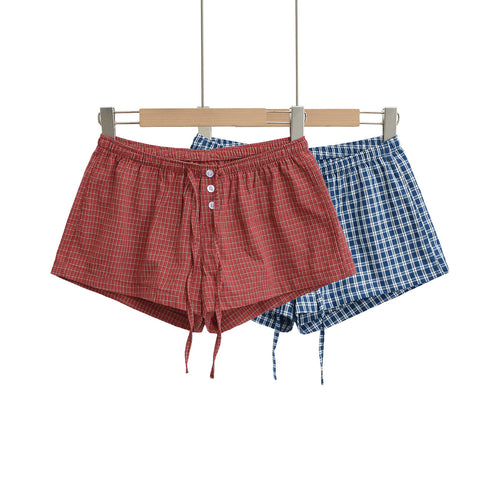 Dame casual shorts med justerbar snøre og ternet mønster Stilla