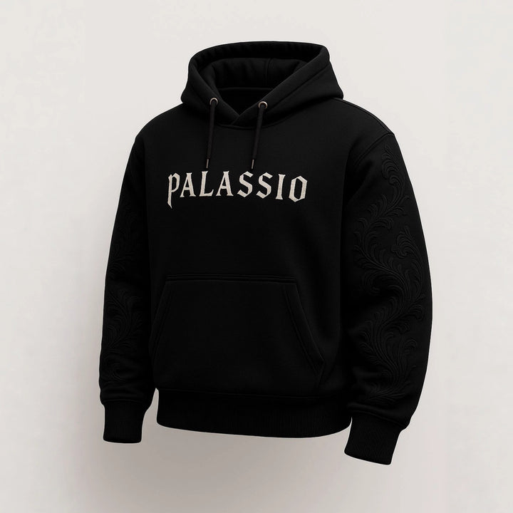 Unisex nan Premium-Hoodie med tonalt reliefbroderi på ærmerne, dobbelt hætte og kængurulomme Skovae