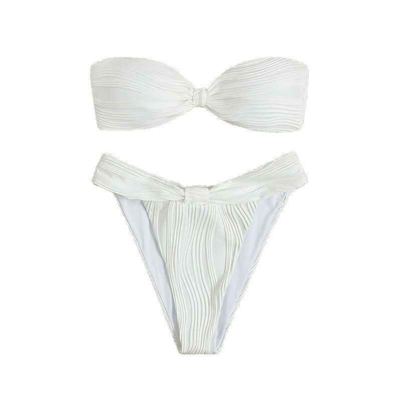 Dame bandeau-bikini med elegant flæse-design og høj talje bukser Stilla