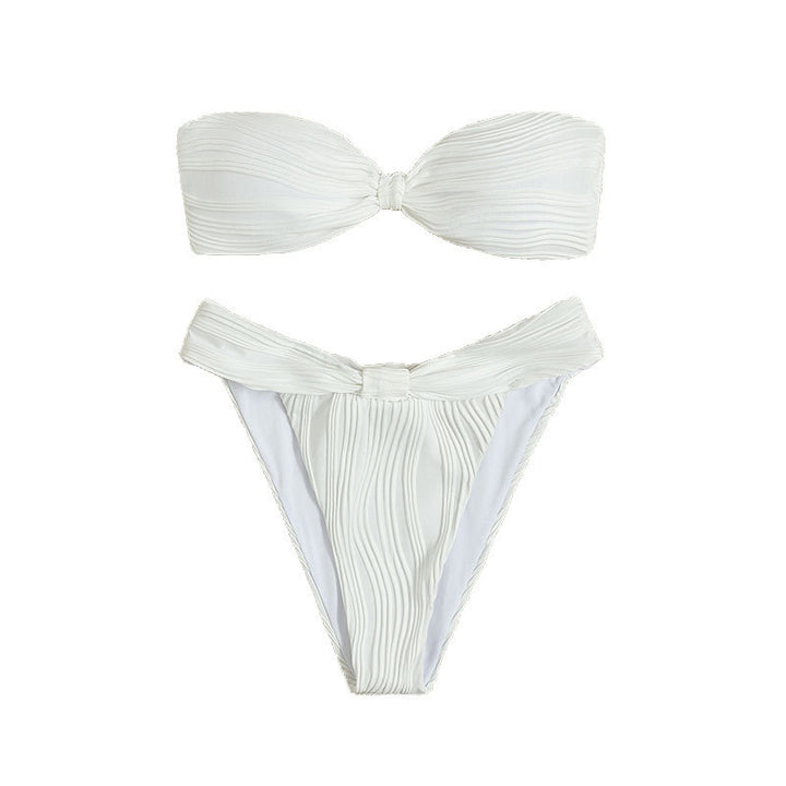 Dame bandeau-bikini med elegant flæse-design og høj talje bukser Stilla