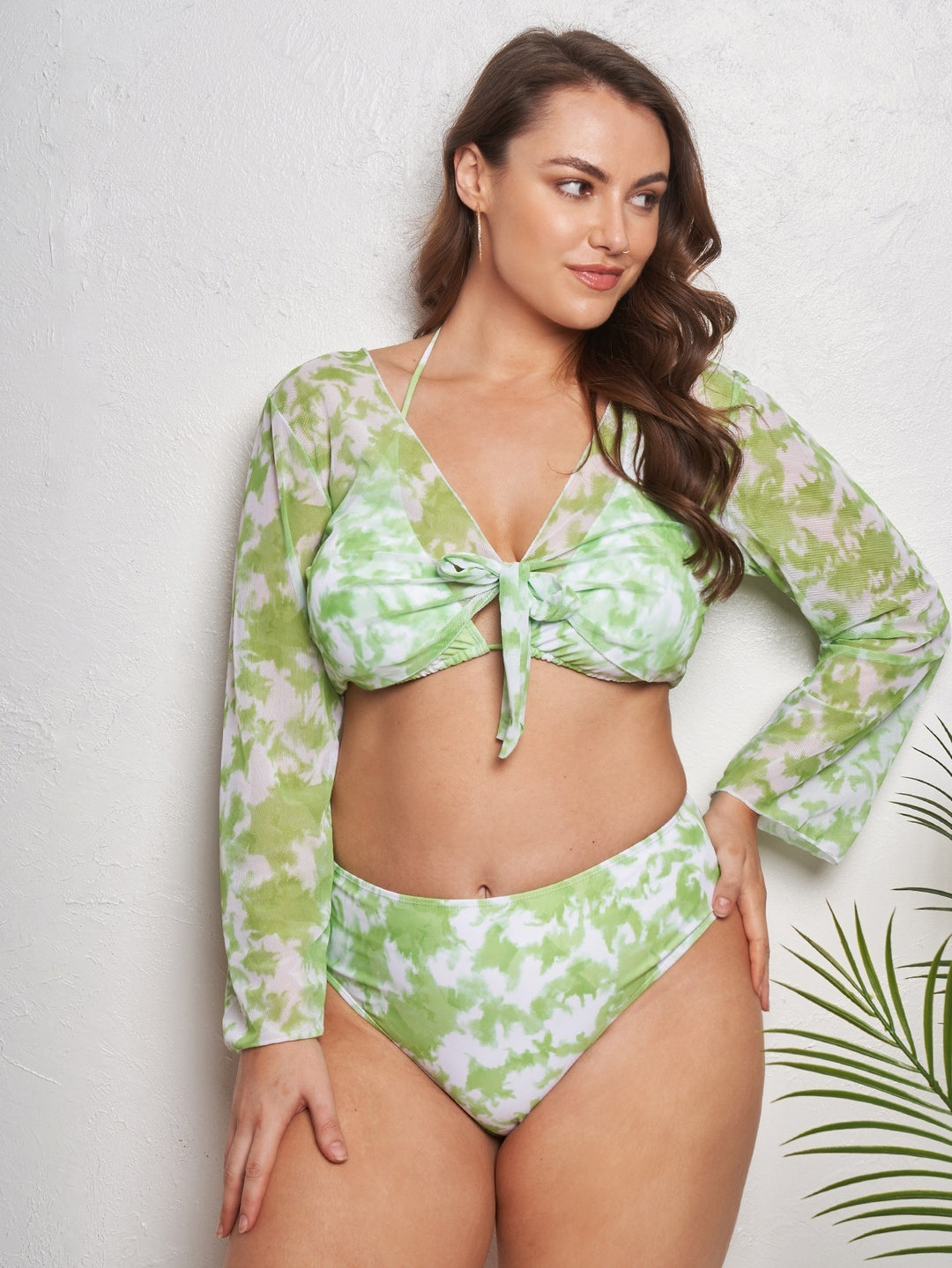 Dame Crop Top Bikini-sæt med langærmet overdel og højskåret trusse Skovae