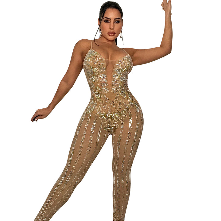 Dame glamourøs bodysuit med palietbesætning og gennemsigtigt design Stilla