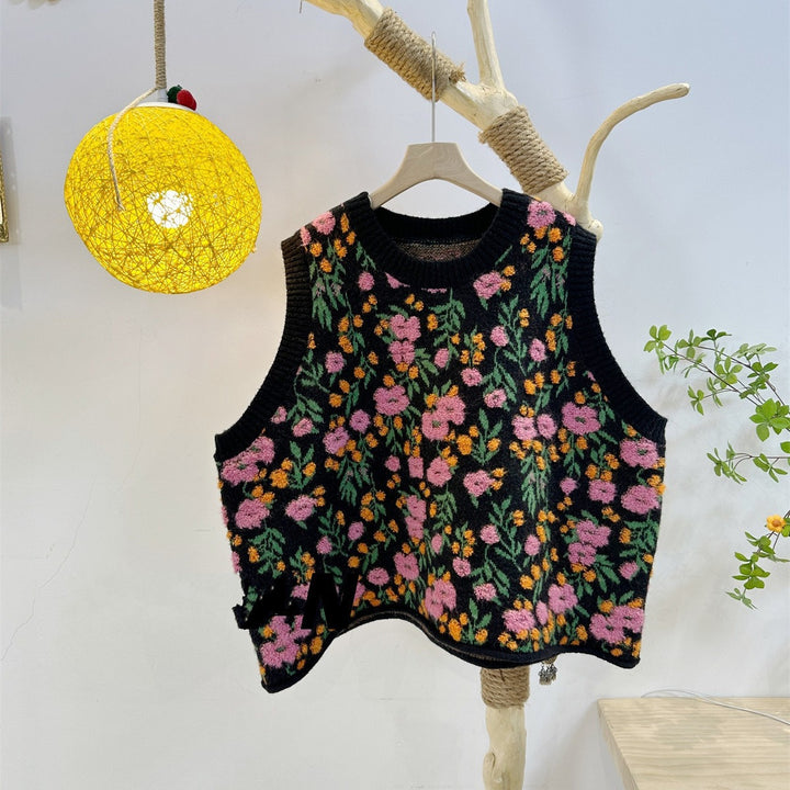 Kvindernes løse strikket sweater med blomstermønster Stilla