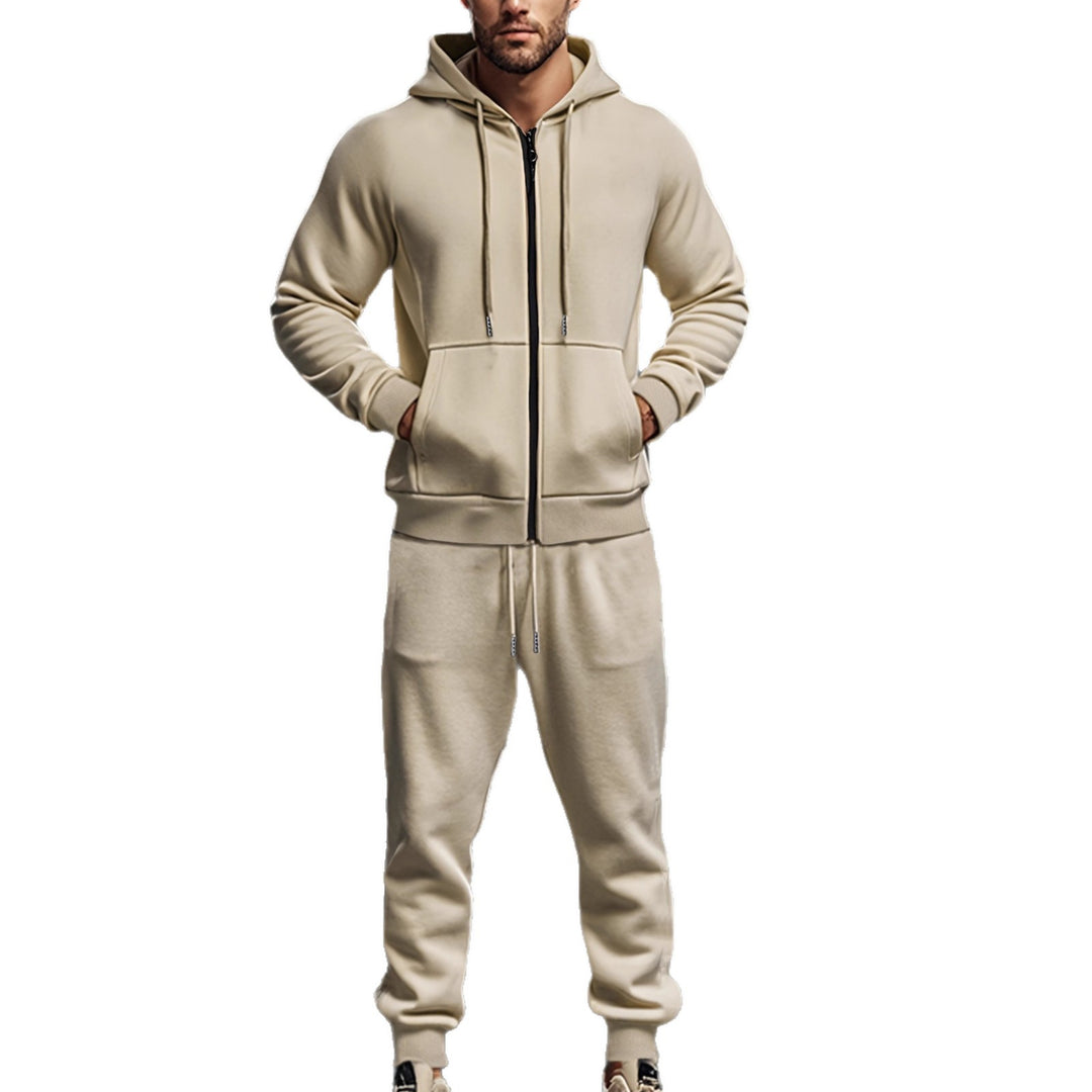 Herren nan hoodie sæt med gennemgående lynlås, kengurutaske og konisk joggingbukser med lynlåslommer Skovae
