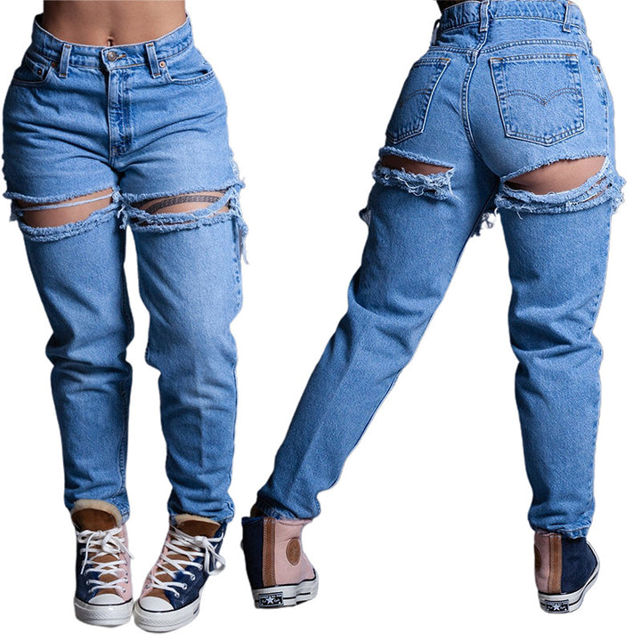 Damejeans med frayed huldetaljer og høj talje Stilla