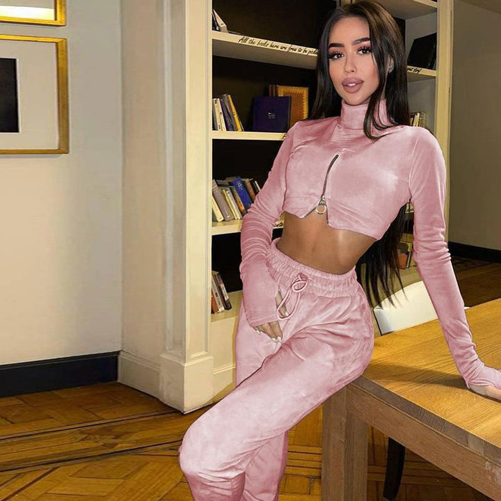 Dame Sporty Cropped-Sæt med Lynlås og Praktiske Lommer Stilla