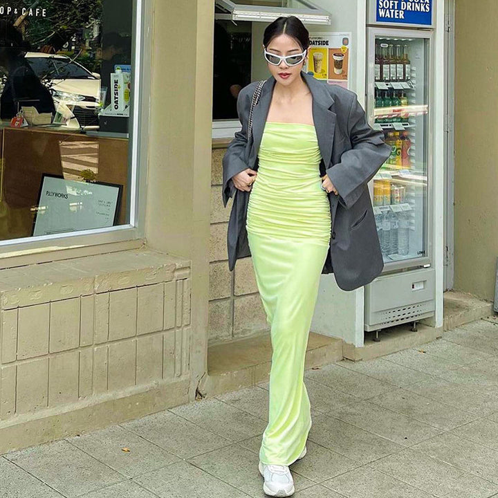 Femme Strapless Rynket Maxikjole Stilla