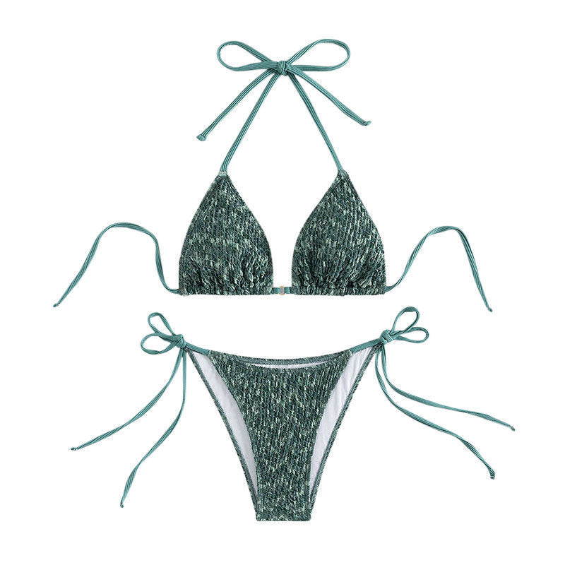 Dame triangel-bikini med justerbare stropper og elegante flæsedetaljer Skovae