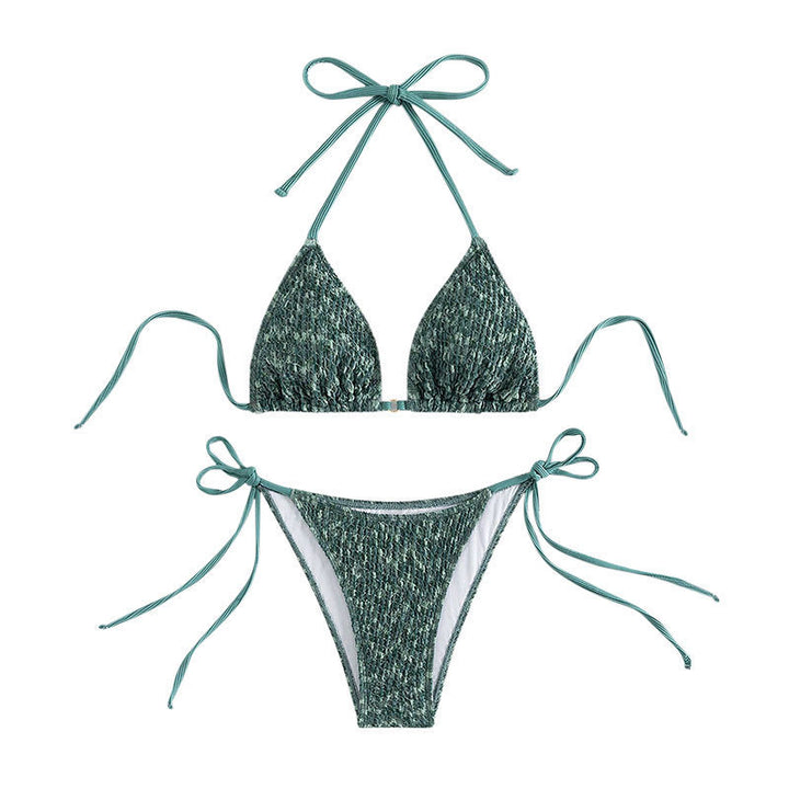 Dame triangel-bikini med justerbare stropper og elegante flæsedetaljer Skovae