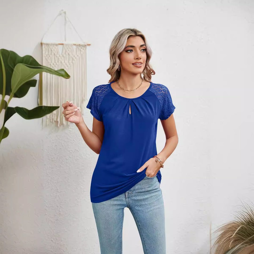 Dame T-shirt med spidsdetaljer og knudeelement Stilla