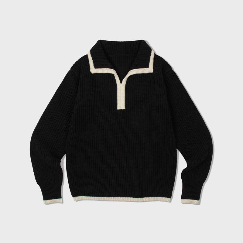 Dame afslappet strikpullover med moderne polo-krave og elastisk manchet Stilla