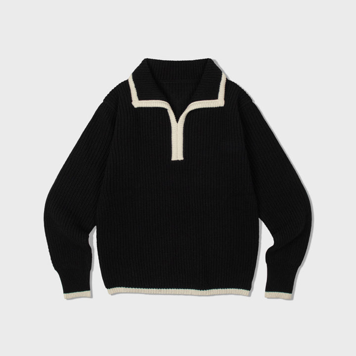 Dame afslappet strikpullover med moderne polo-krave og elastisk manchet Stilla