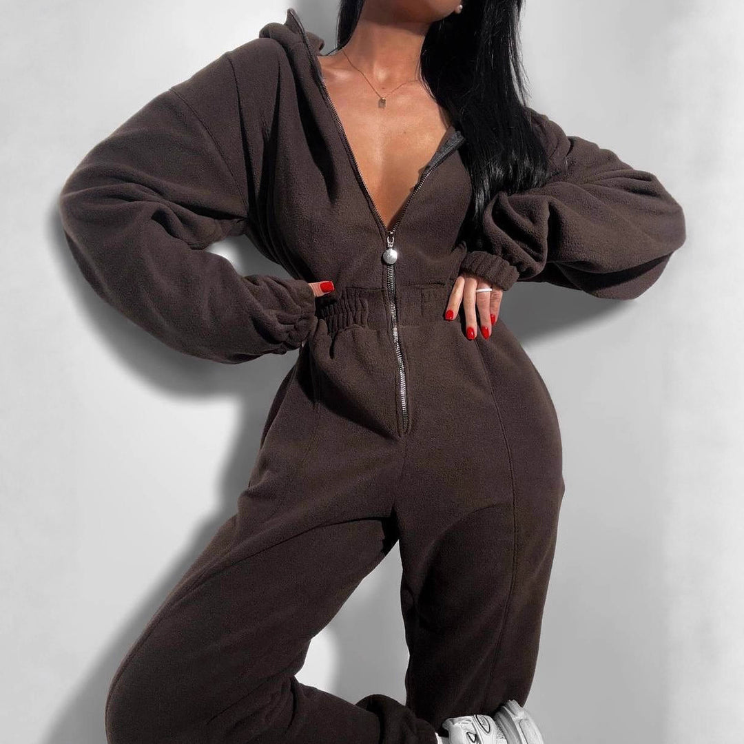 Ladies Fleece Jumpsuit with Zipper and Hood Skovae