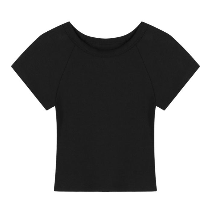 Dame cropped T-shirt med fashionable rund hals og afslappet design