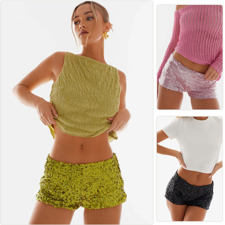 Dame Glitter Shorts med trendy snit og elastisk taljebånd