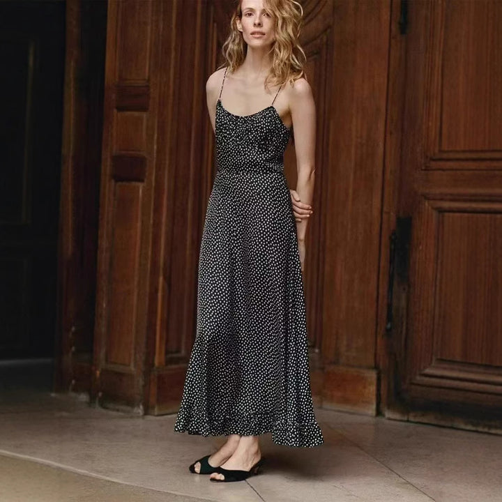 Dame maxikjole med elegant spidsetop og flydende skirt Stilla