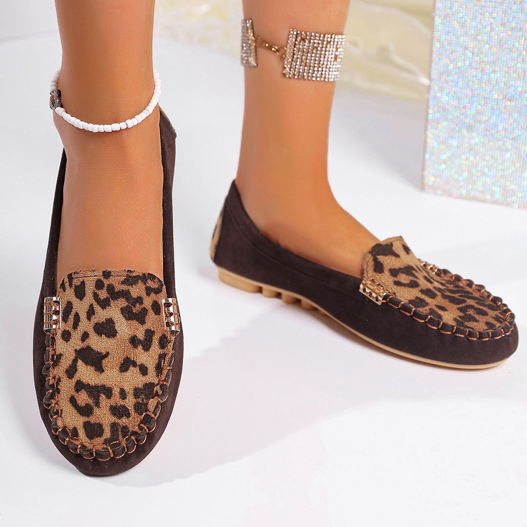 Dame nan Mokassin-Loafer med leopardmønster, dekorativ pyntesøm og fleksibel nopper-ydersål Skovae