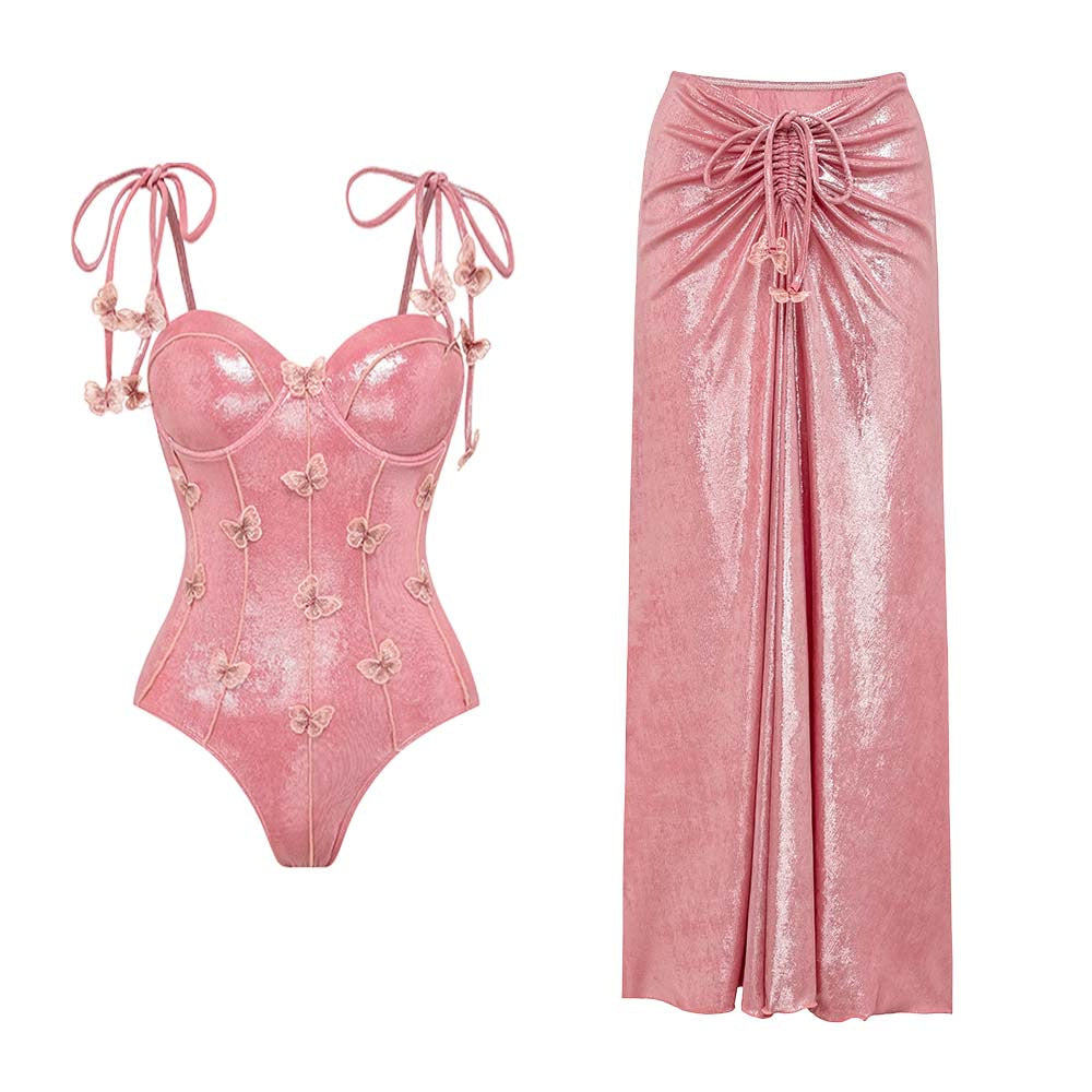 Dame badedragt med off-shoulder design og elegant nederdel Skovae