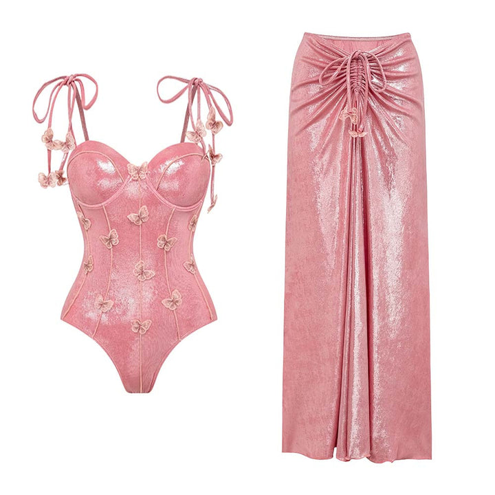 Dame badedragt med off-shoulder design og elegant nederdel Skovae