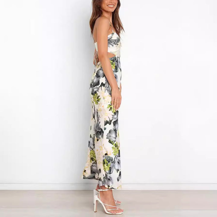 Dame Maxikjole med smalle stropper og floral snit Stilla