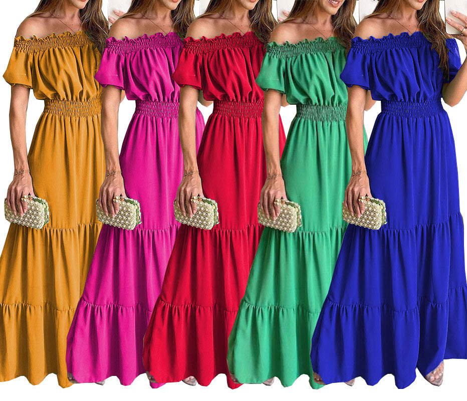 Dame Off-Shoulder Rynk Maxi Kjole Stilla