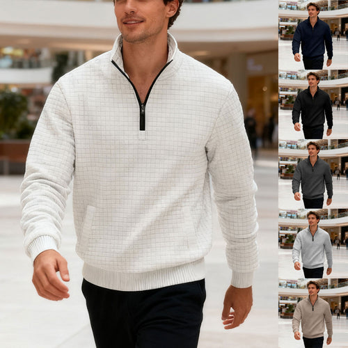 Herrer nan quilted halvzip sweater med kvadratisk vaffelstruktur og kængurulomme Skovae