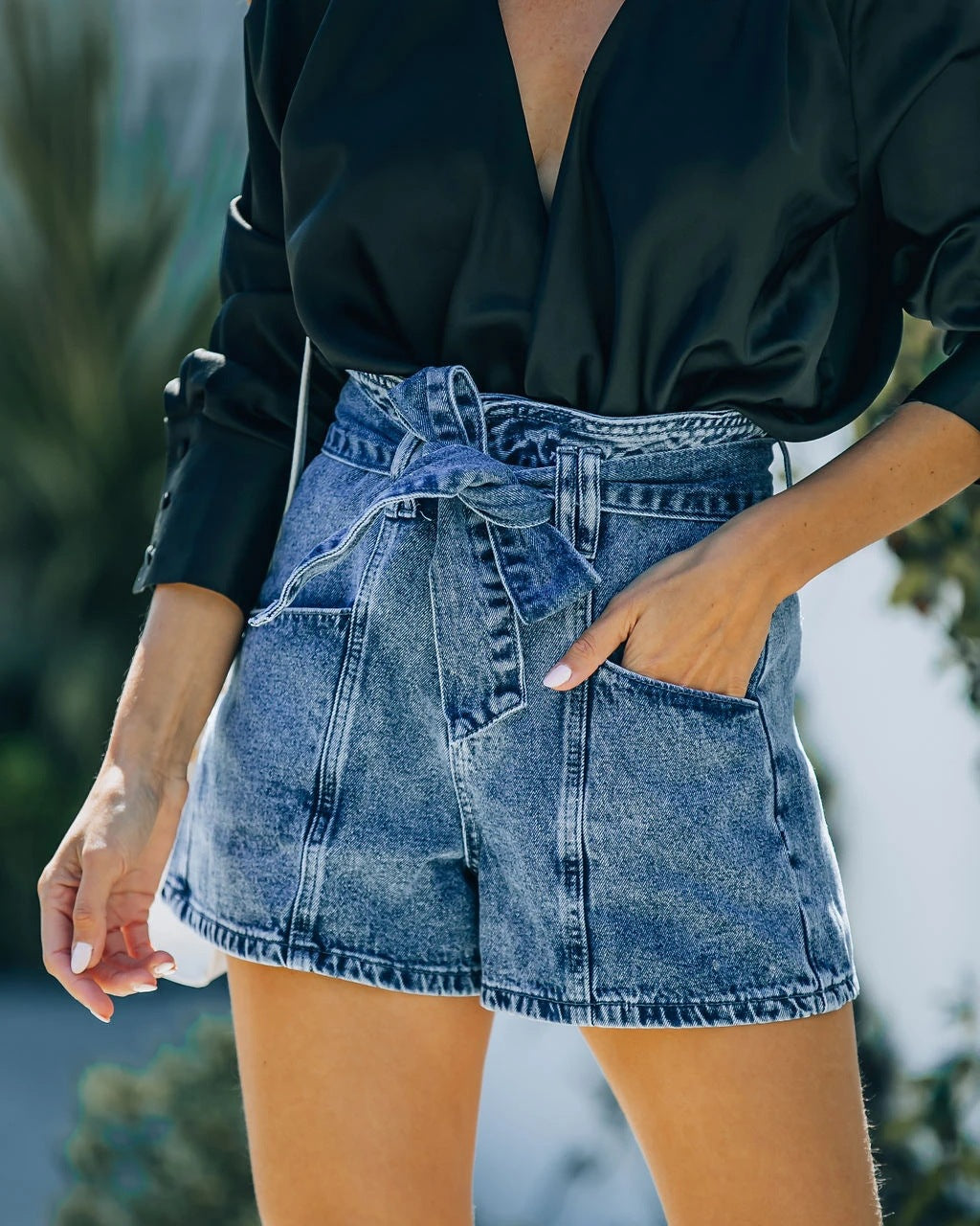 Kvinder Høj Talje Denim Shorts med Aftageligt Bælte Stilla