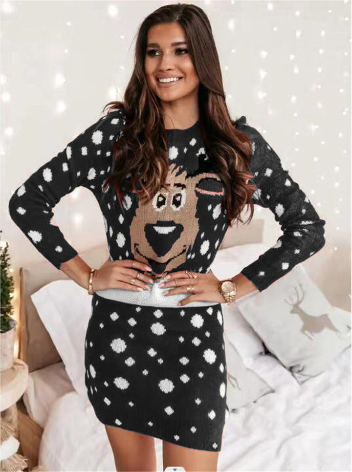 Dame sweaterkjole med sjovt rensdyrmotiv fra Stilla