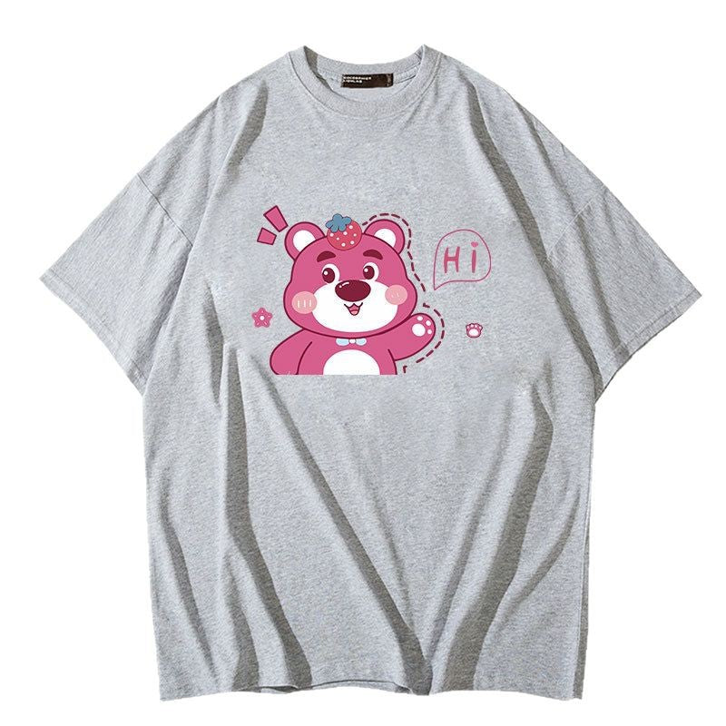 Dame T-shirt med muntert bjørnemotiv og afslappet oversized pasform Stilla