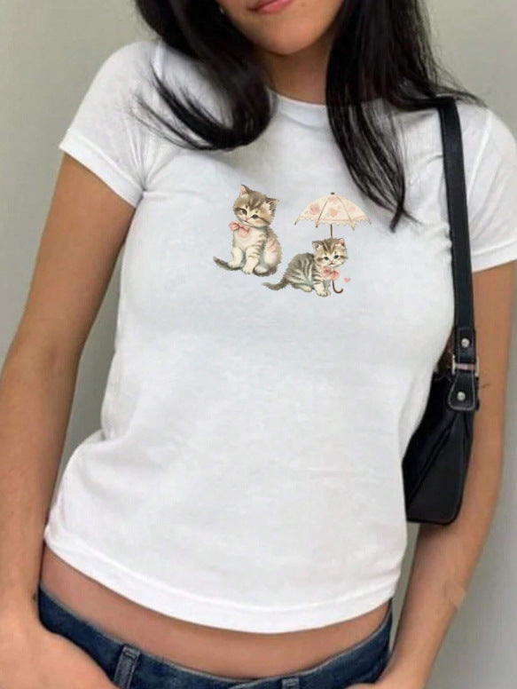 Dame Crop-T-shirt med kreativt skeletdesign og inspirerende tekst Skovae