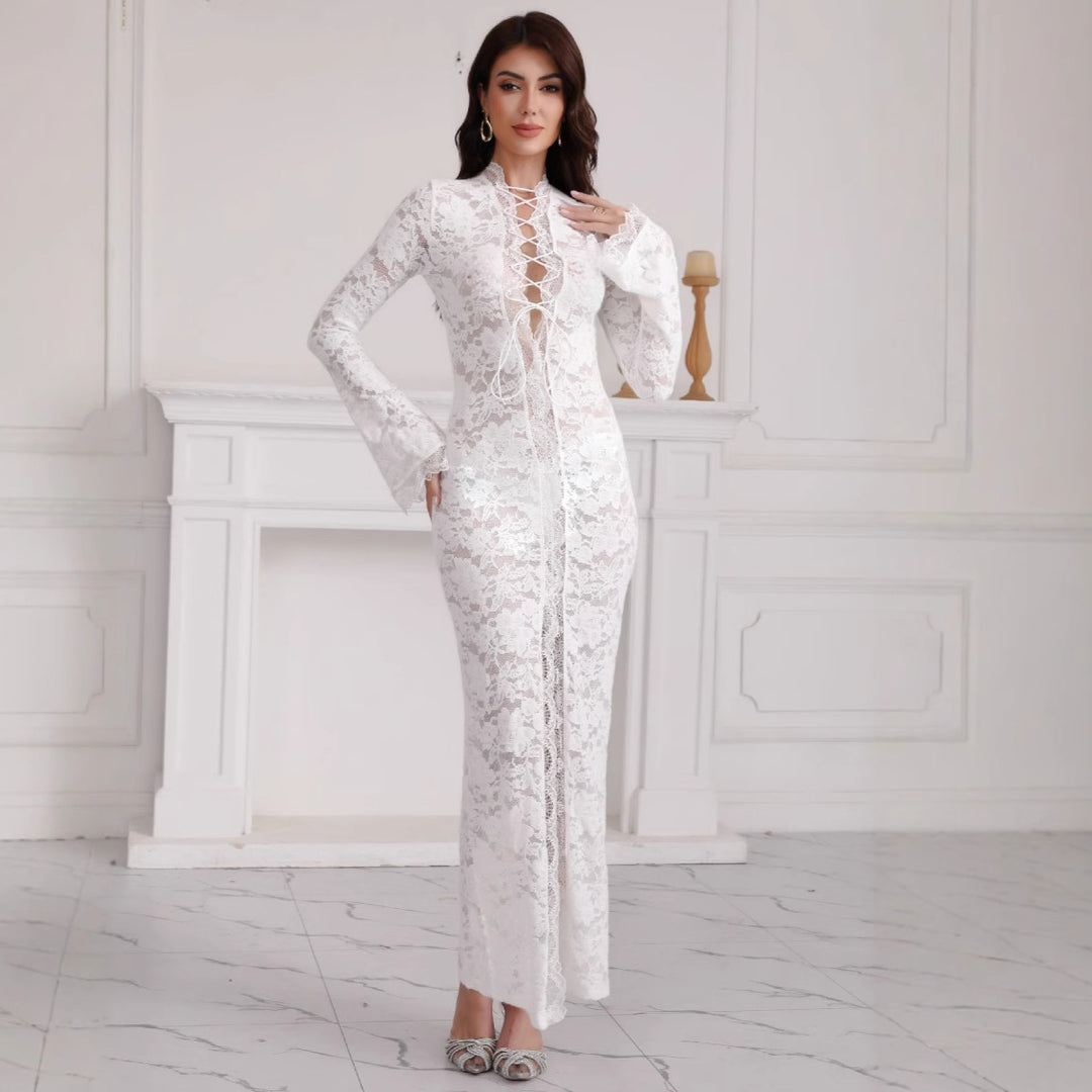 Dame Elegant Spids-Maxi-Kjole Stilla