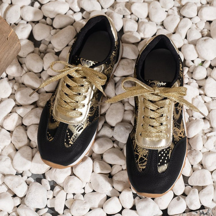 Damemode Sneakers med blomsterdesign og skinnende accenter Stilla