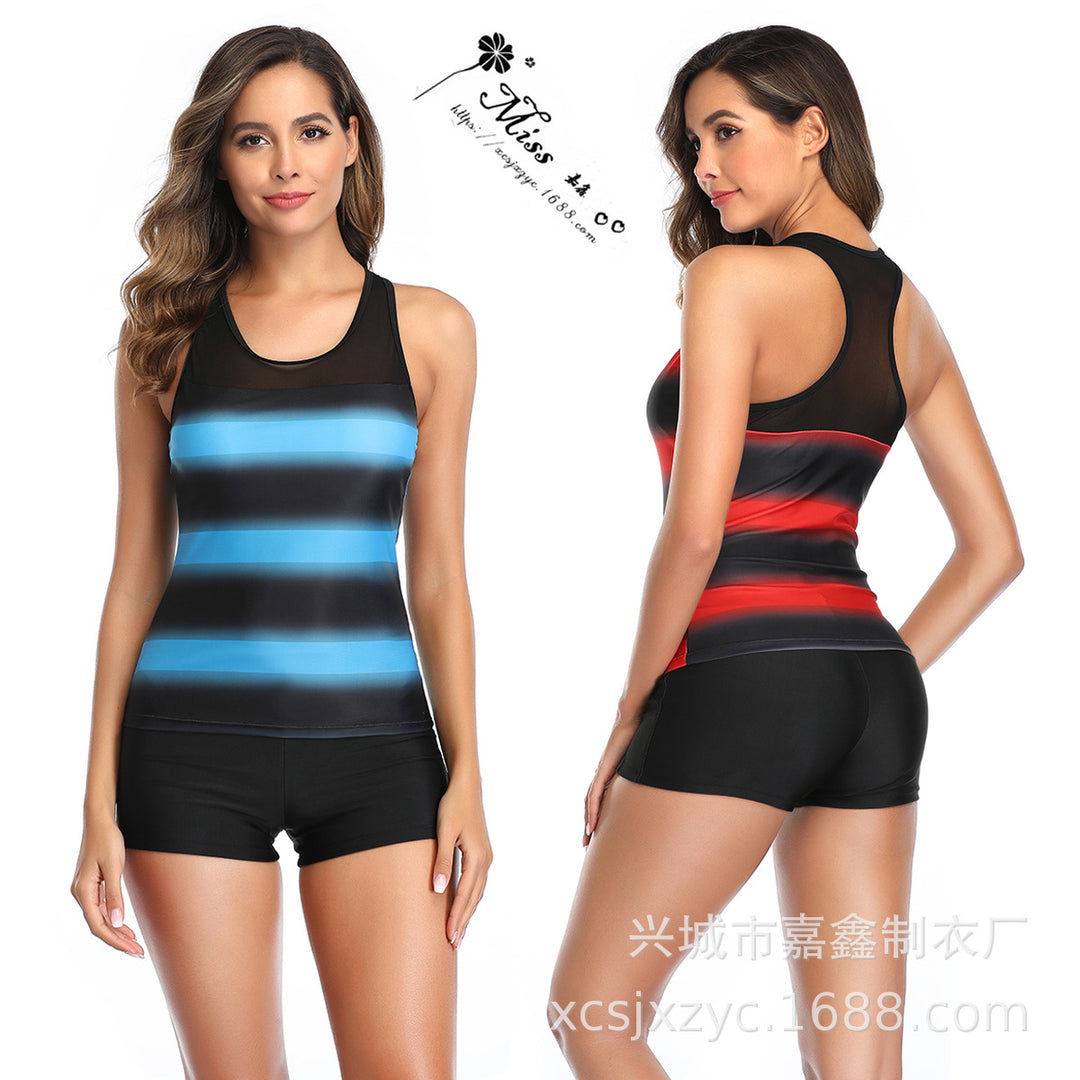 Dame Sporty Tankini med Stilfuld Stribemønster Skovae