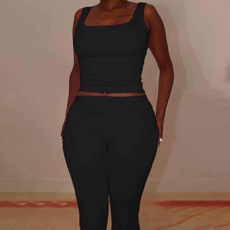 Damer Sporty Crop-Top og afslappede Flared Bukser Sæt Skovae