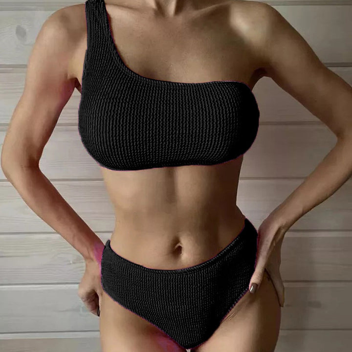 Dame asymmetrisk bikini-sæt med struktureret overflade Skovae