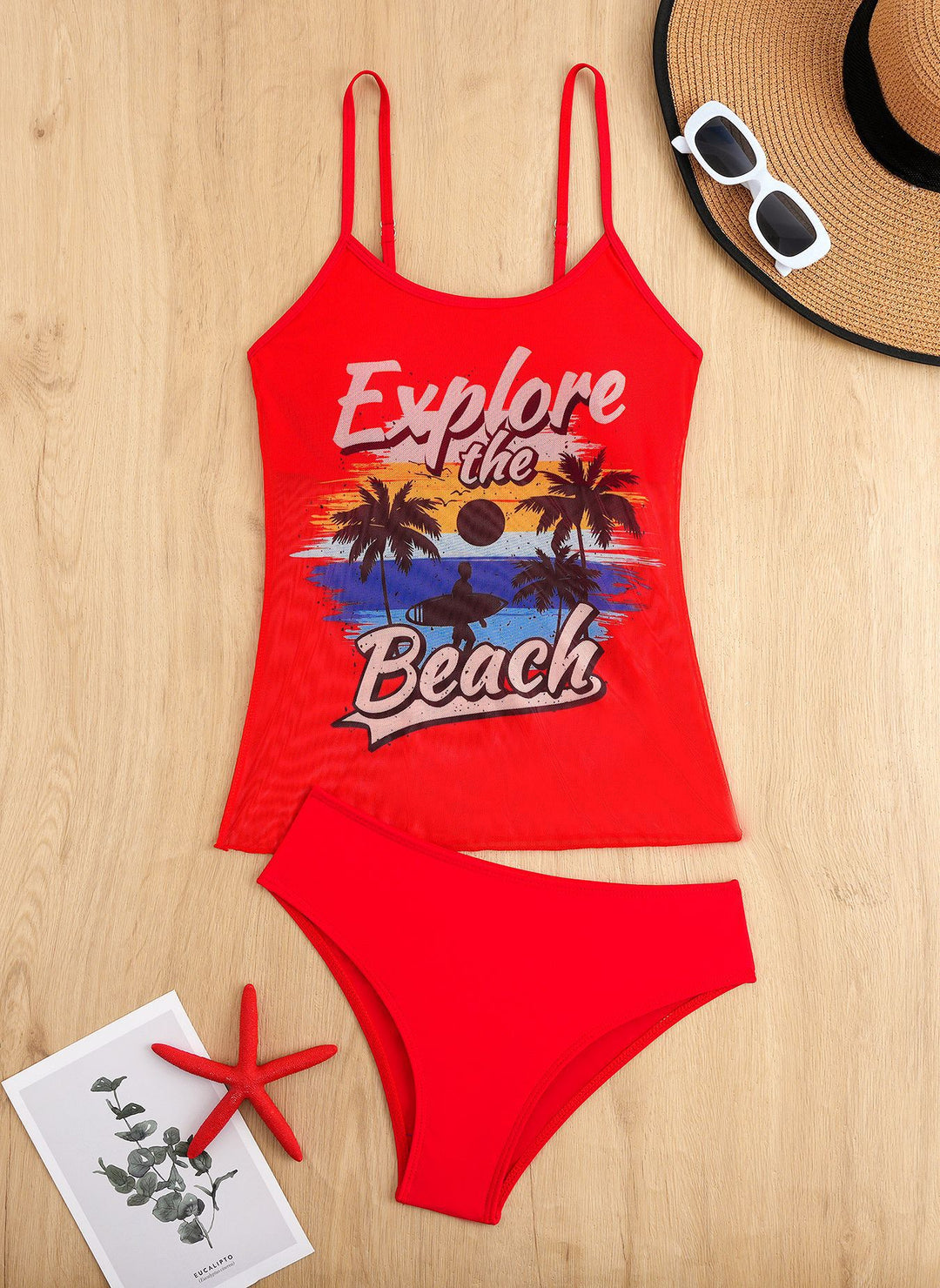 Dame Tankini-sæt med sporty grafikdesign og højtaljede trusser Skovae