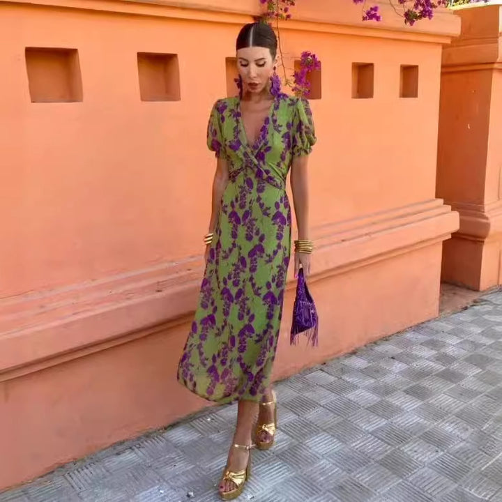 Dame Floral Wrap Maxi Kjole Stilla