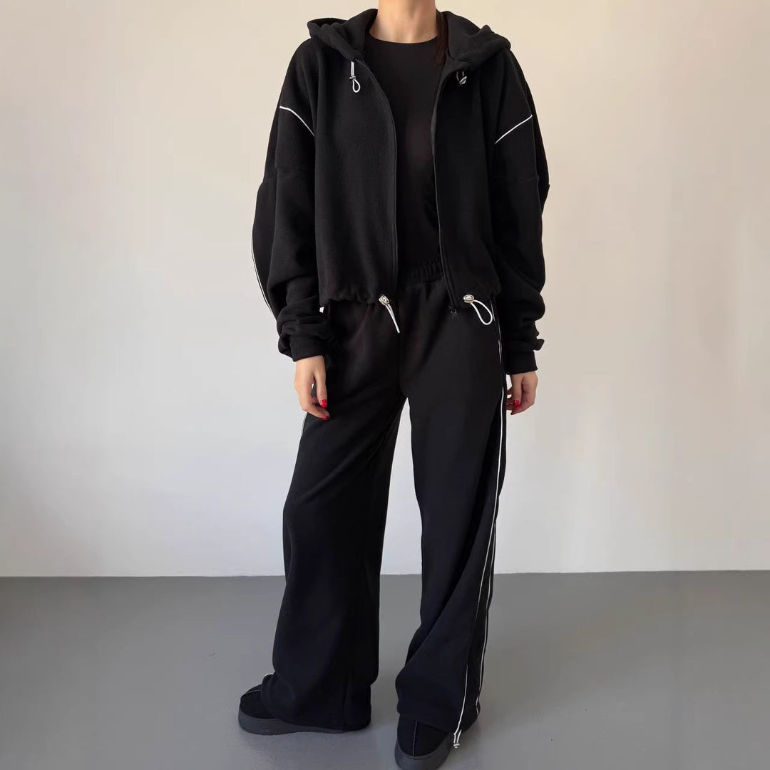 Kvinder Fleece Hoodie og løse Joggingbukser Sæt Skovae