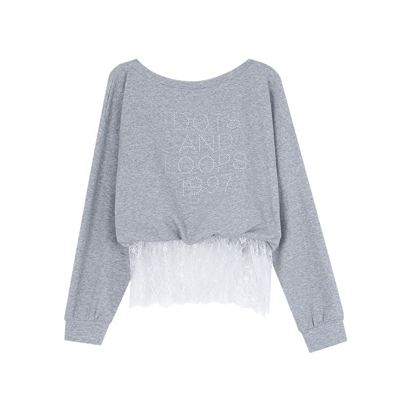Dame afslappet sweatshirt med trendy asymmetrisk design og dekorative rhinestone-detaljer Stilla