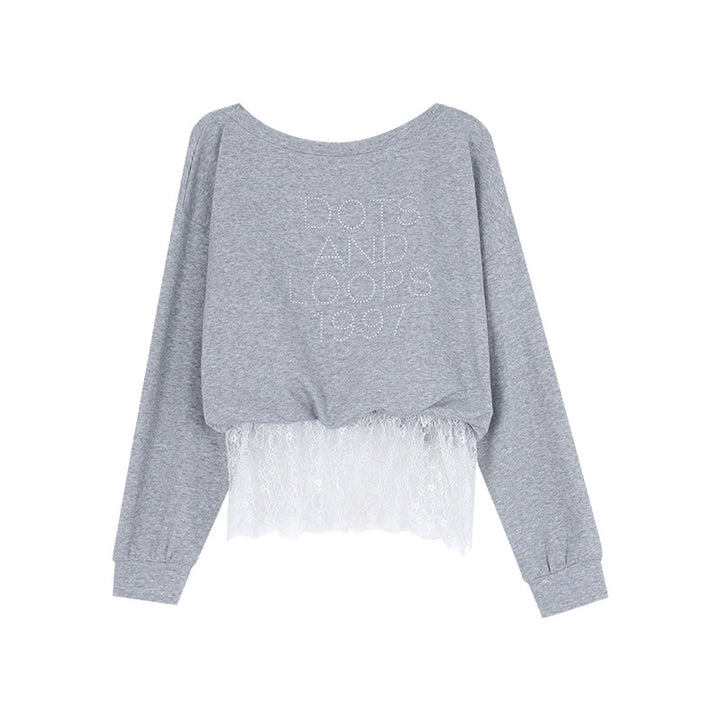 Dame afslappet sweatshirt med trendy asymmetrisk design og dekorative rhinestone-detaljer Stilla