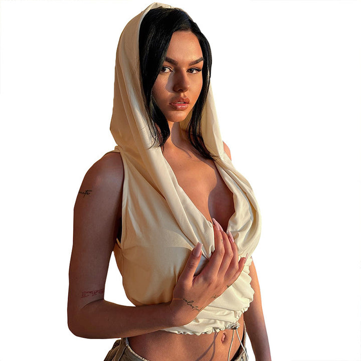 Dame afslappet oversized hoodie med draperet krave og dyb V-hals Stilla
